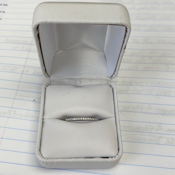 10k White Gold and 1/10 ctw Diamond Wedding Band, Stack Ring - Picture 3 of 6